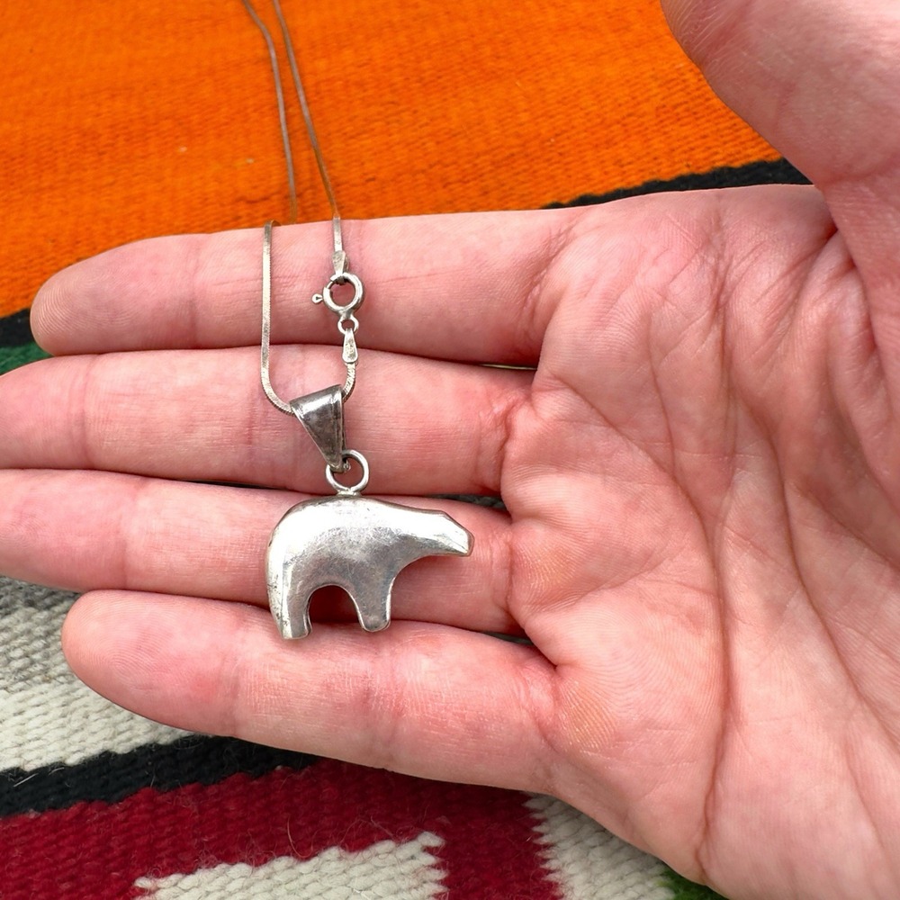 Sterling Silver 925 Bear Pendant Necklace Chain Southwest Bear Glenn Sandoval